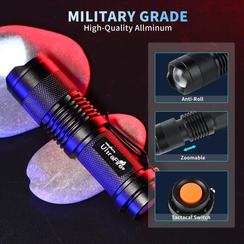 ULTRAFIRE 5 Pack SK68 Tactical and Small Flashlights,7w 3-Mode Pocket Torch Adjustable Focus Zoom Light Lamp - Image 2